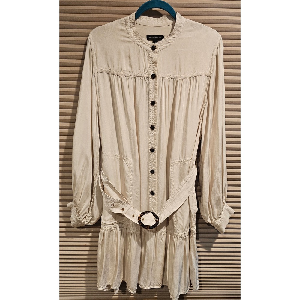 Banana Republic Cream Utility Mini Dress Long Sleeve Belted Viscose XL Cottage